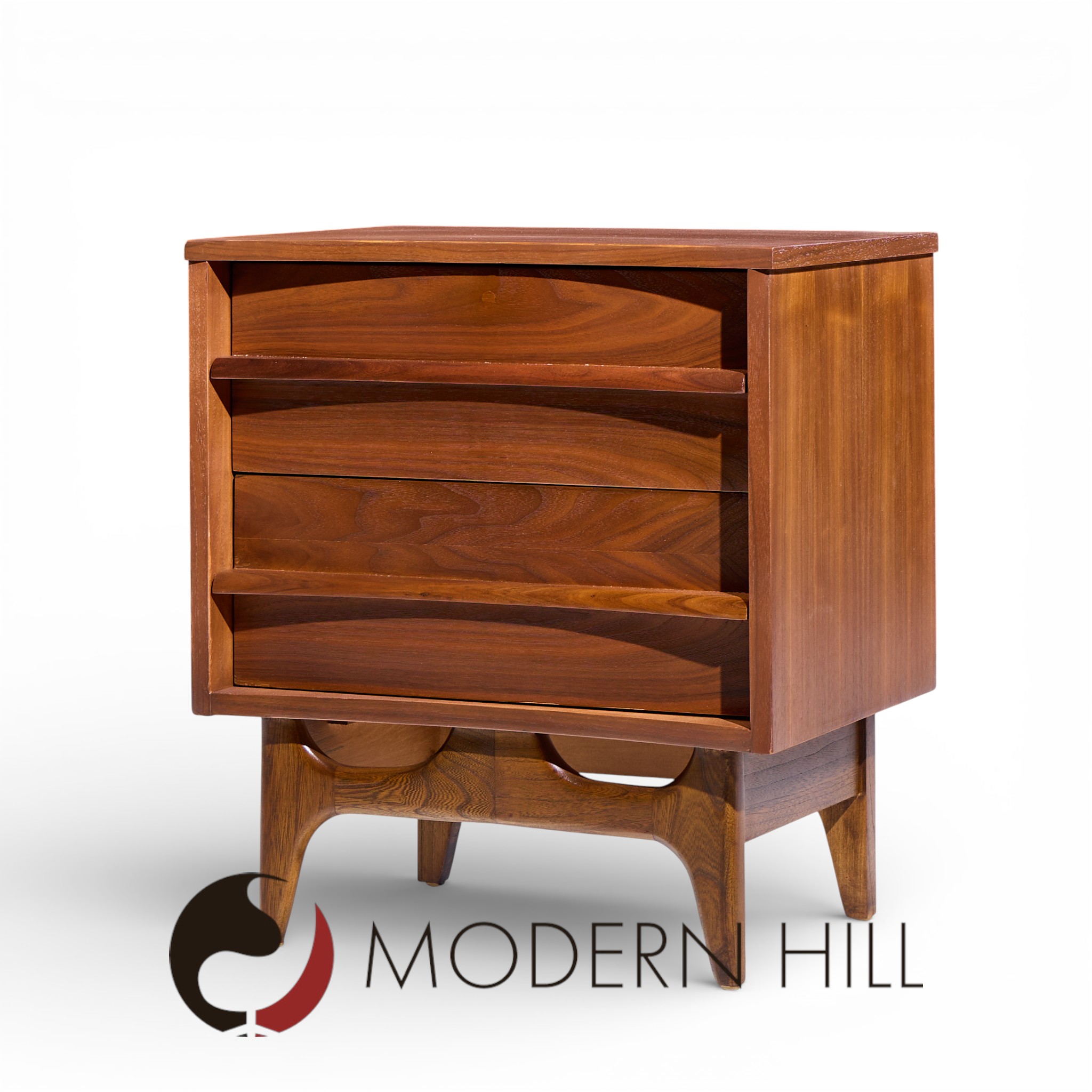 Young Manufacturing Mid Century Curved Walnut Nightstands - Pair