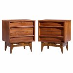 Young Manufacturing Mid Century Curved Walnut Nightstands - Pair