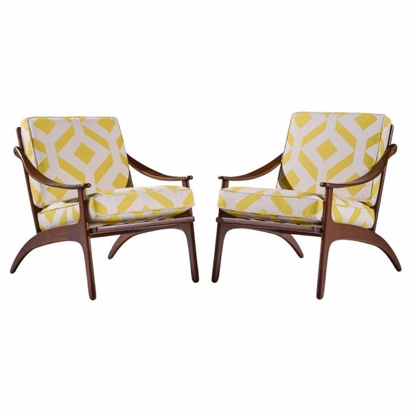 Arne Hovmand Olsen for P. Mikkelsen mid Century Teak Lean Back Lounge Chairs - Pair