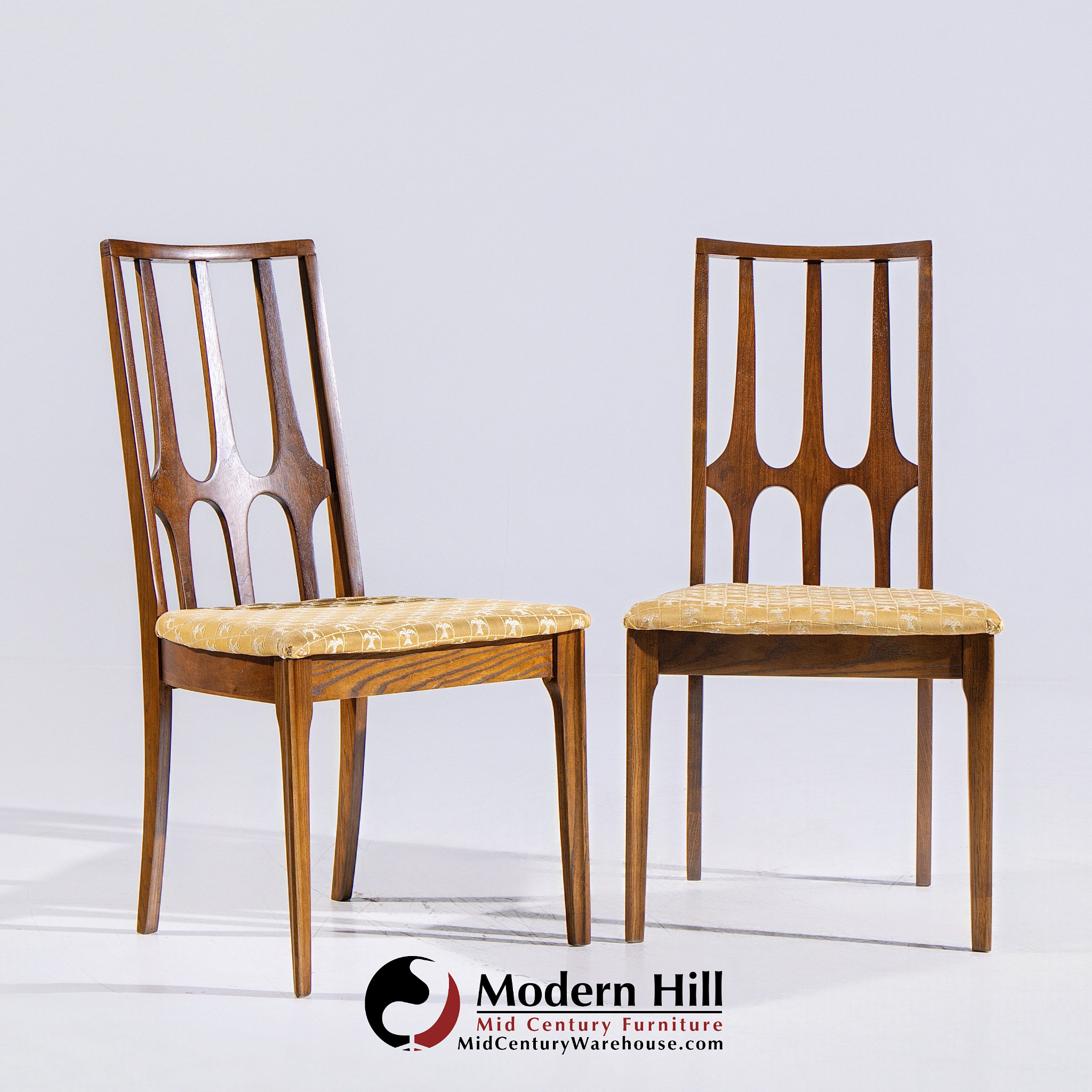 Broyhill Brasilia Mid Century Walnut Side Dining Chairs - Pair