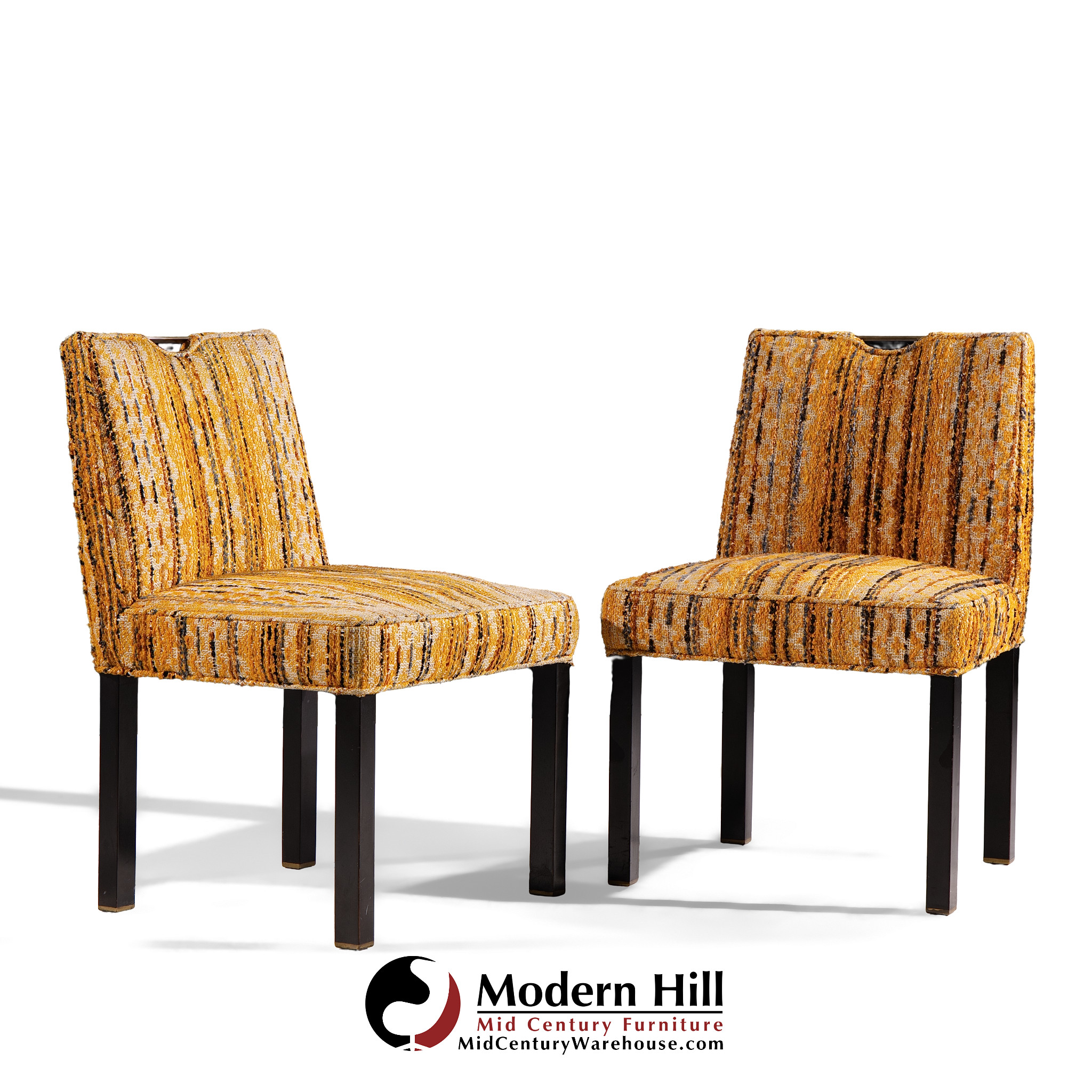 Edward Wormley for Dunbar Mid Century Brass Handled Dining Chairs - Pair