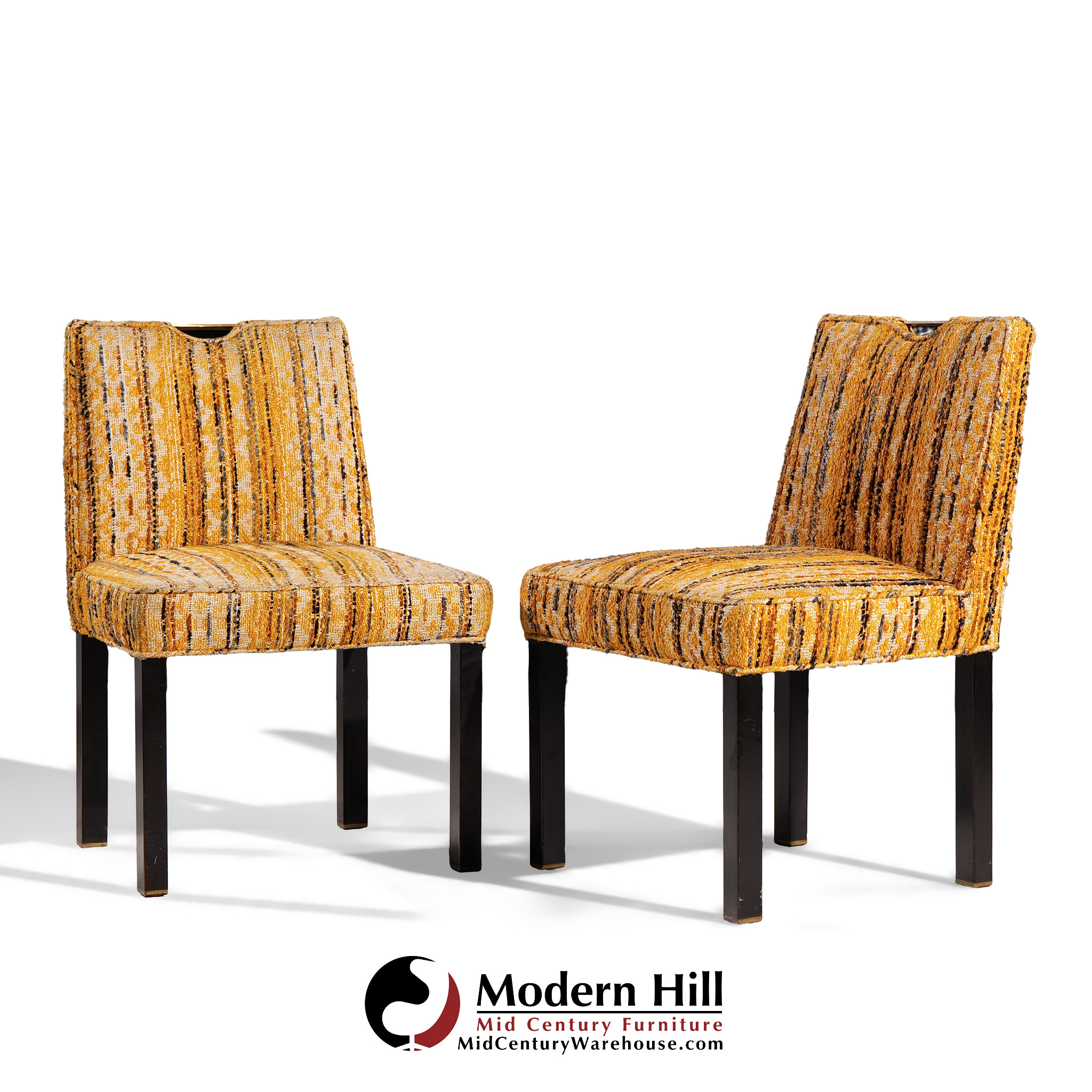 Edward Wormley for Dunbar Mid Century Brass Handled Dining Chairs - Pair