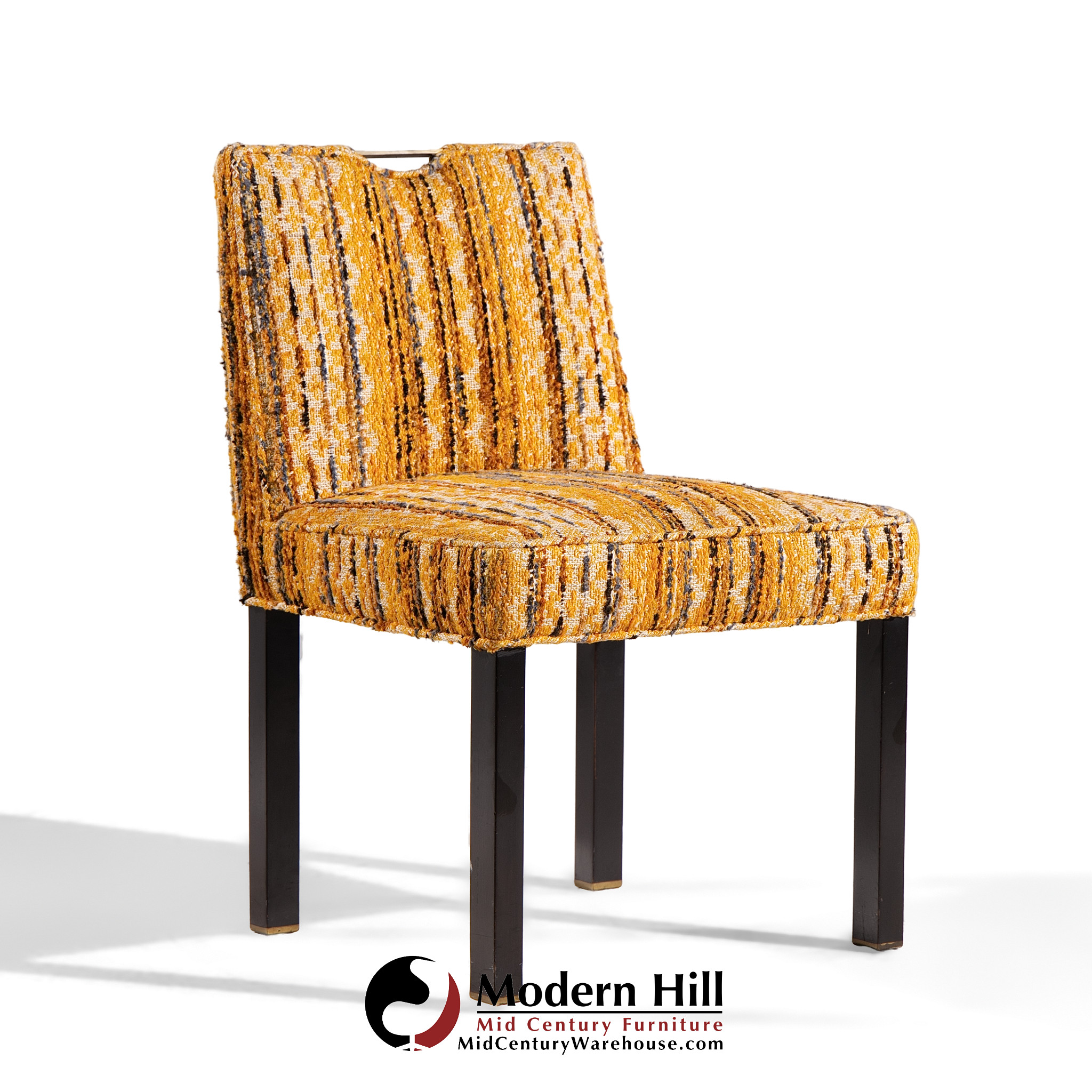 Edward Wormley for Dunbar Mid Century Brass Handled Dining Chairs - Pair