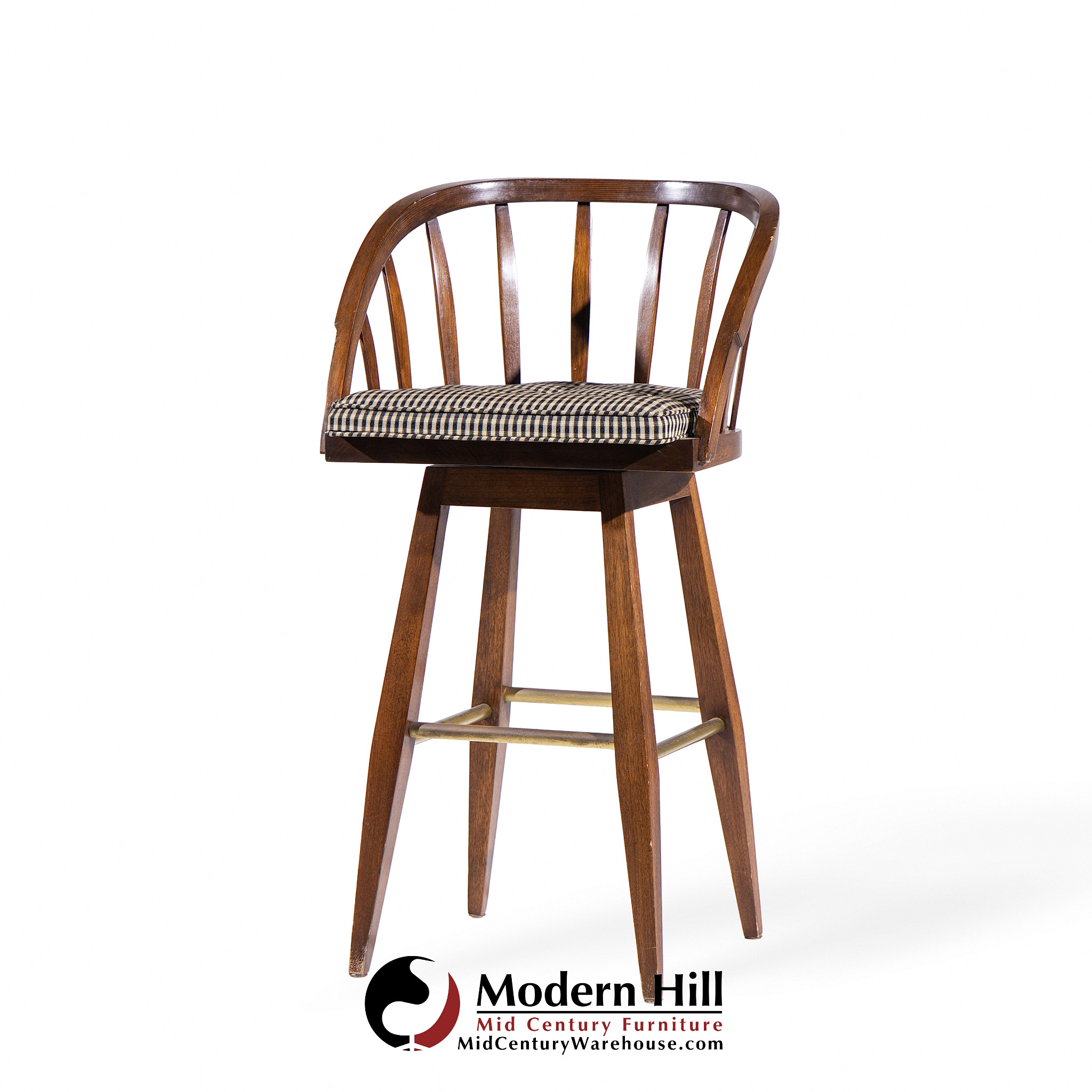 Edward Wormley for Dunbar Mid Century Mahogany and Brass Barstools - Set of 3