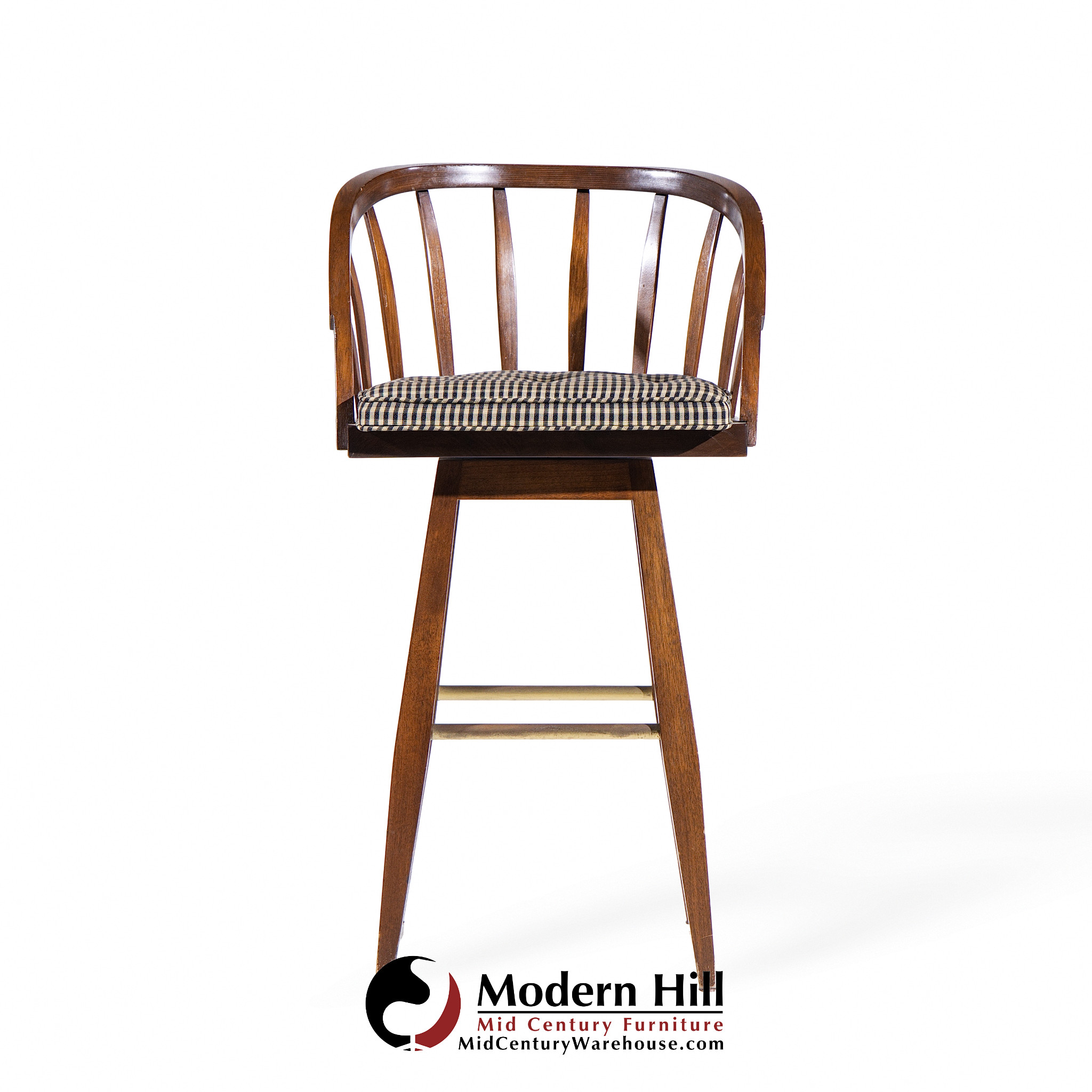 Edward Wormley for Dunbar Mid Century Mahogany and Brass Barstools - Set of 3