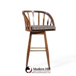 Edward Wormley for Dunbar Mid Century Mahogany and Brass Barstools - Set of 3