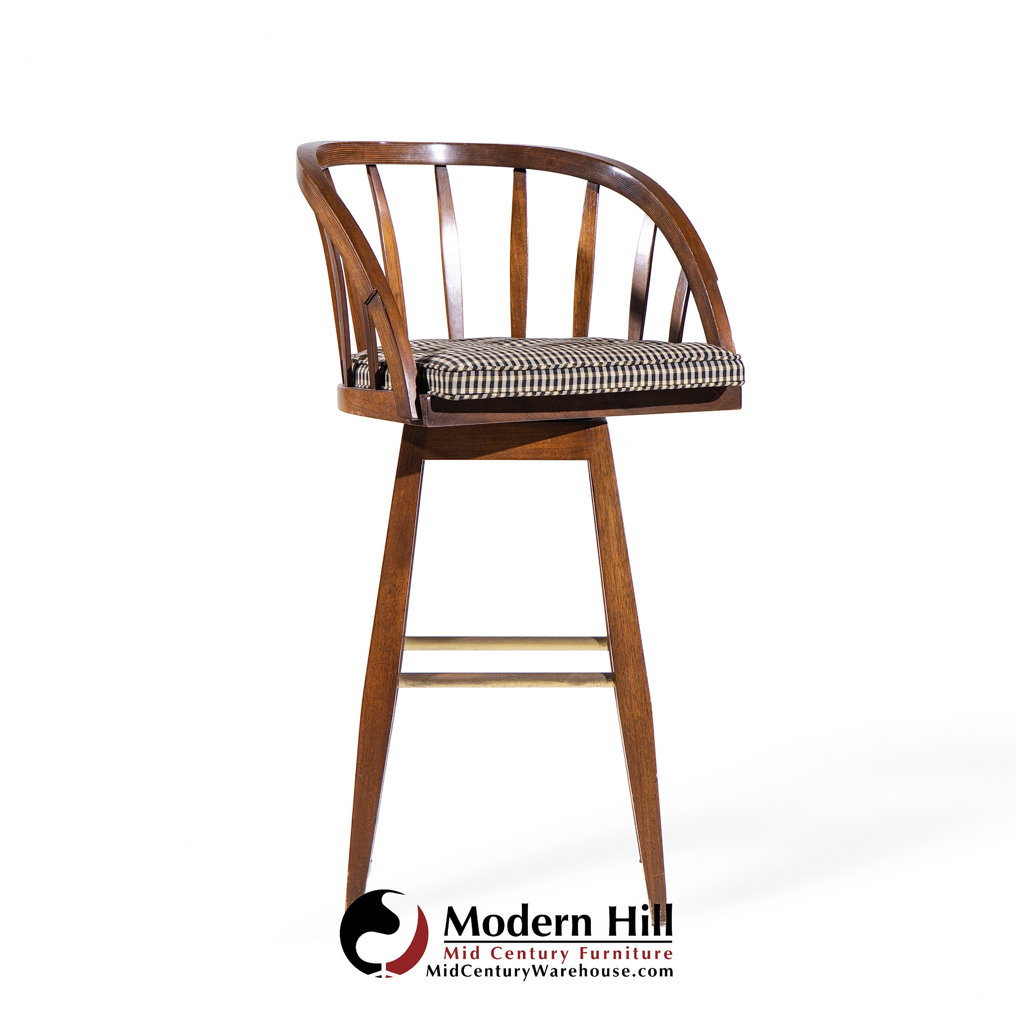 Edward Wormley for Dunbar Mid Century Mahogany and Brass Barstools - Set of 3