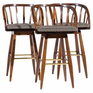 Edward Wormley for Dunbar Mid Century Mahogany and Brass Barstools - Set of 3