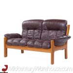 Ekornes Mid Century Danish Teak Leather Loveseat | Mid Century Modern Furniture - Mid Century Furniture Chicago Ekornes Mid Century Danish Teak Leather Loveseat