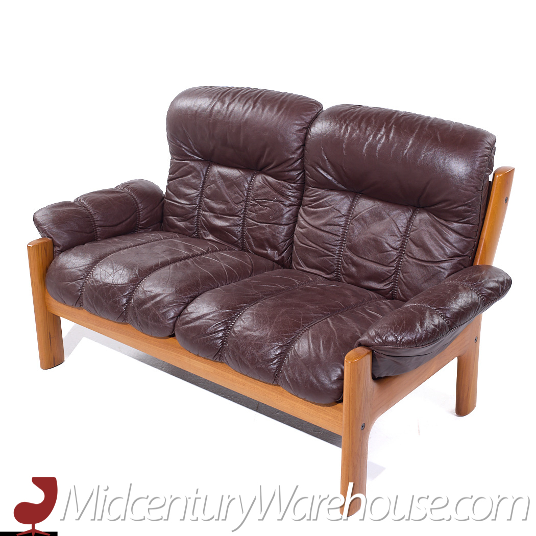 Ekornes Mid Century Danish Teak Leather Loveseat