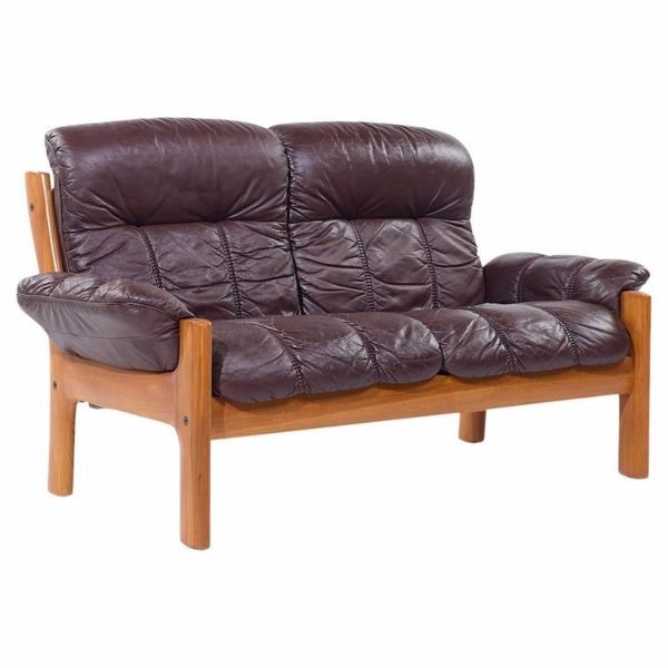 Ekornes Mid Century Danish Teak Leather Loveseat