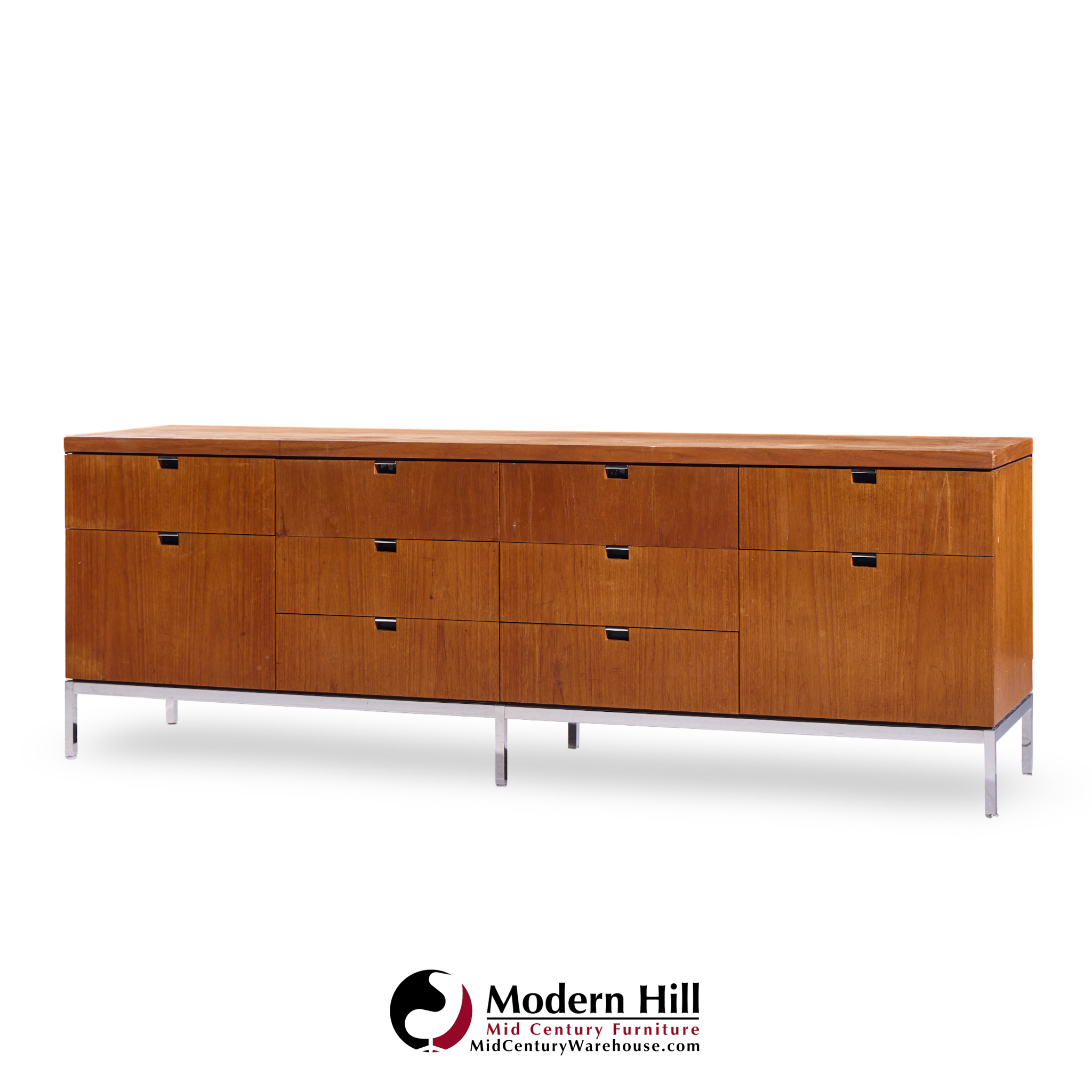 Florence Knoll Mid Century Teak and Chrome File Credenza