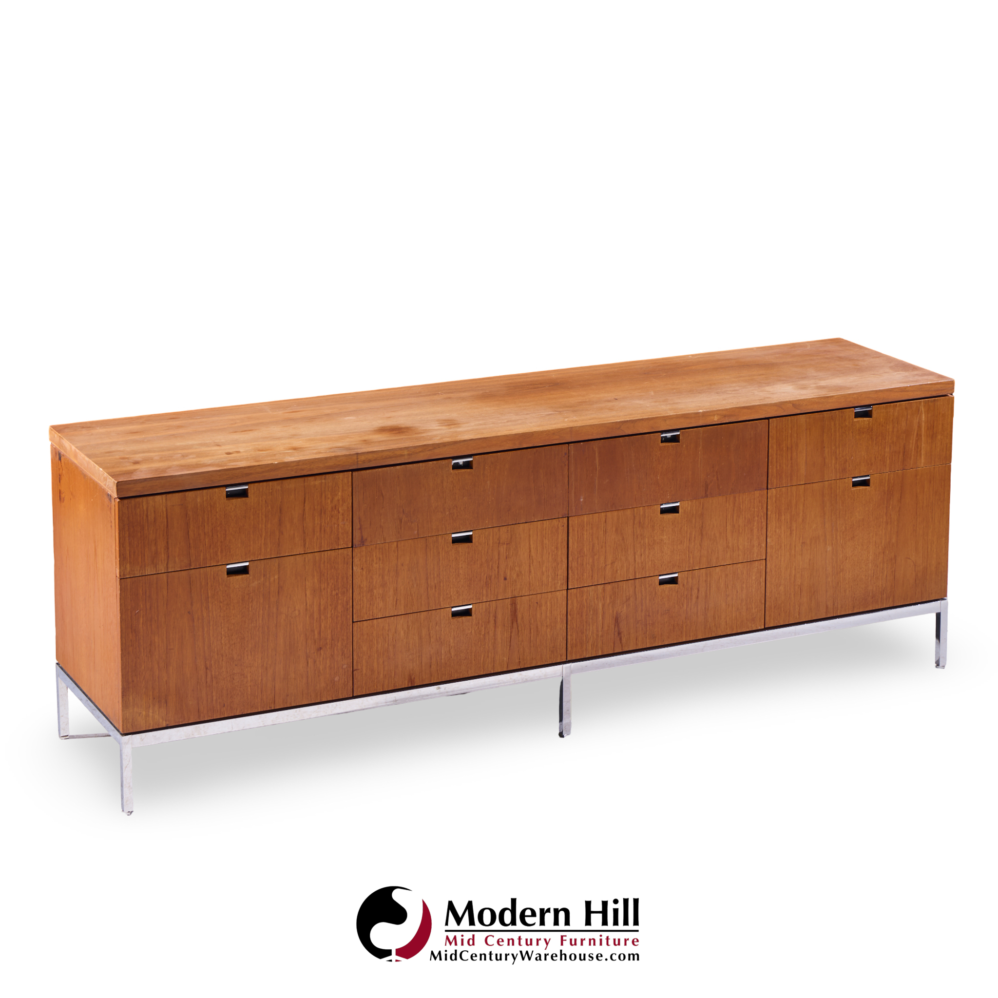 Florence Knoll Mid Century Teak and Chrome File Credenza