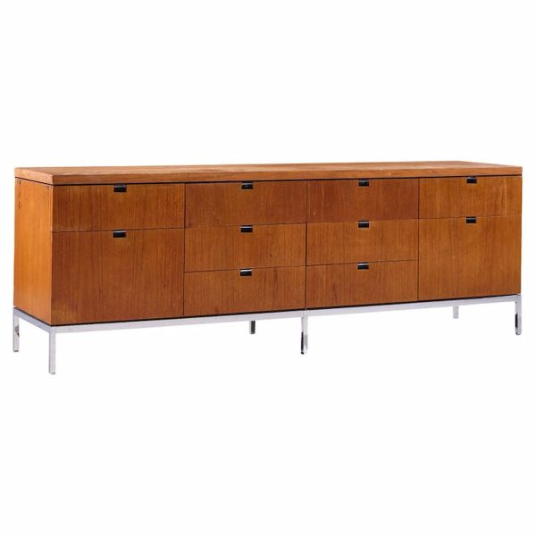Florence Knoll Mid Century Teak and Chrome File Credenza