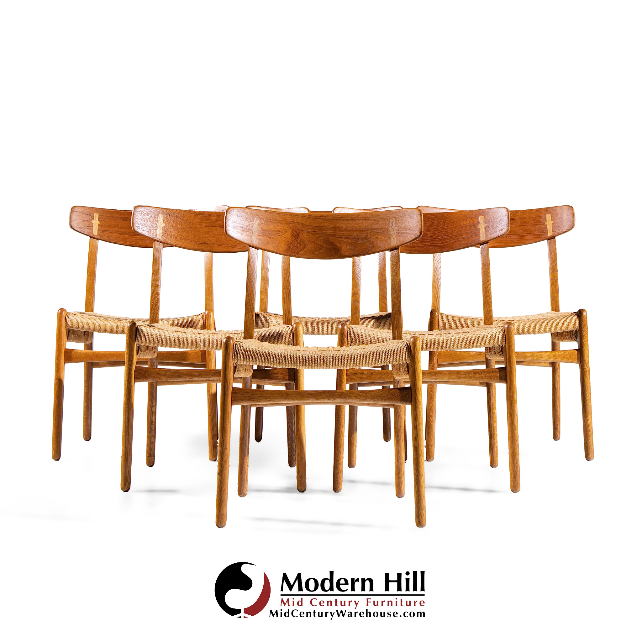 Hans Wegner for Carl Hansen & Son Ch23 Mid Century Danish Teak and Oak Dining Chairs - Set of 6