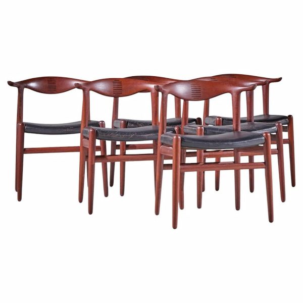 Hans Wegner for Johannes Hansen Mid Century Danish Cow Horn Dining Chairs - Set of 6