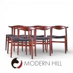 Hans Wegner for Johannes Hansen Mid Century Danish Cow Horn Dining Chairs - Set of 6