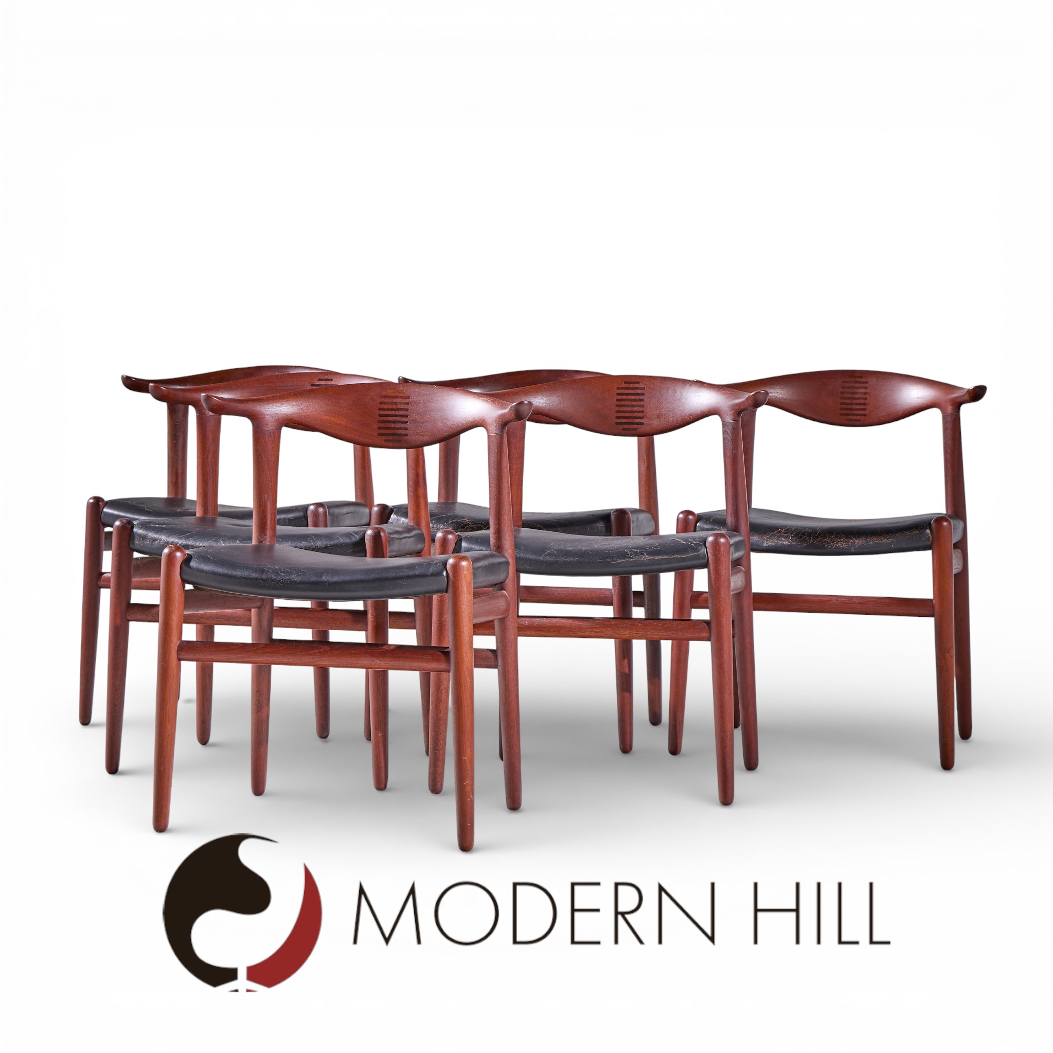 Hans Wegner for Johannes Hansen Mid Century Danish Cow Horn Dining Chairs - Set of 6