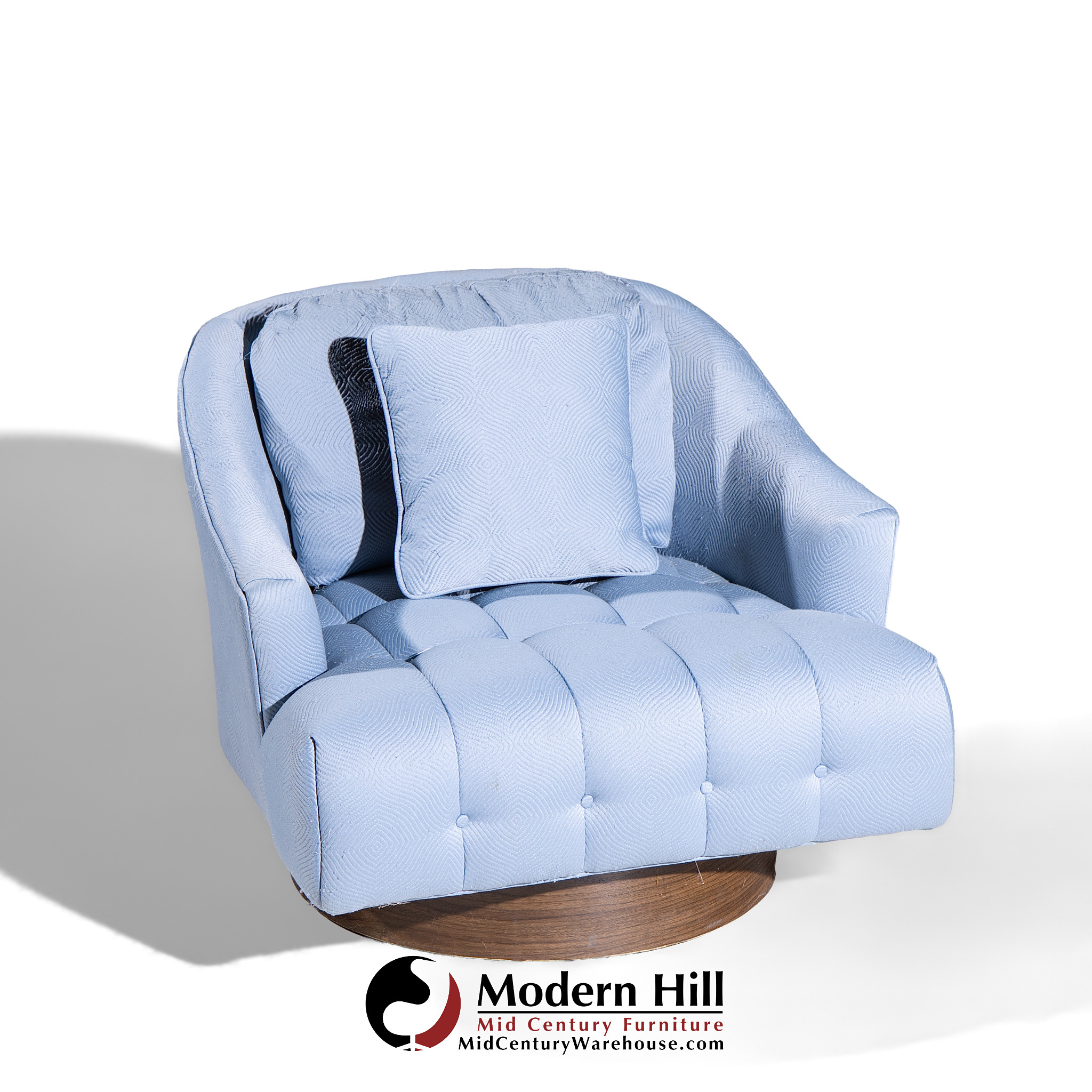 Harvey Probber Style Mid Century Walnut Swivel Lounge Chairs - Pair | Mid Century Modern Furniture - Mid Century Furniture Chicago Harvey Probber Style Mid Century Walnut Swivel Lounge Chairs - Pair