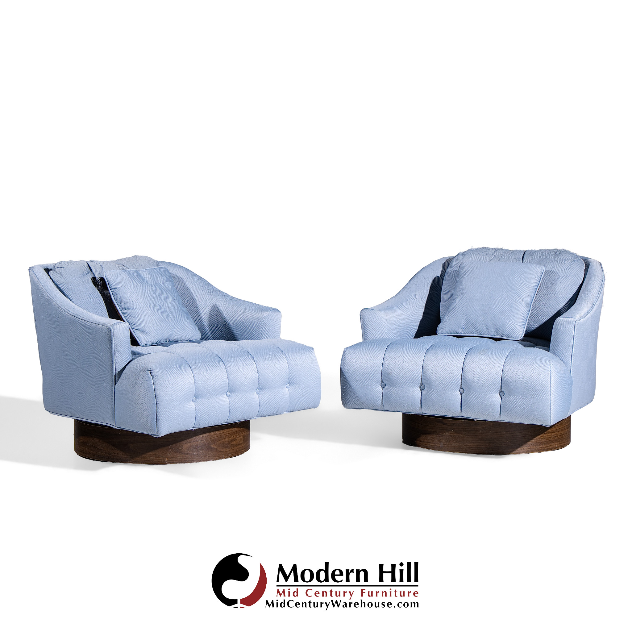 Harvey Probber Style Mid Century Walnut Swivel Lounge Chairs - Pair | Mid Century Modern Furniture - Mid Century Furniture Chicago Harvey Probber Style Mid Century Walnut Swivel Lounge Chairs - Pair