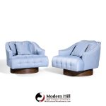 Harvey Probber Style Mid Century Walnut Swivel Lounge Chairs - Pair | Mid Century Modern Furniture - Mid Century Furniture Chicago Harvey Probber Style Mid Century Walnut Swivel Lounge Chairs - Pair