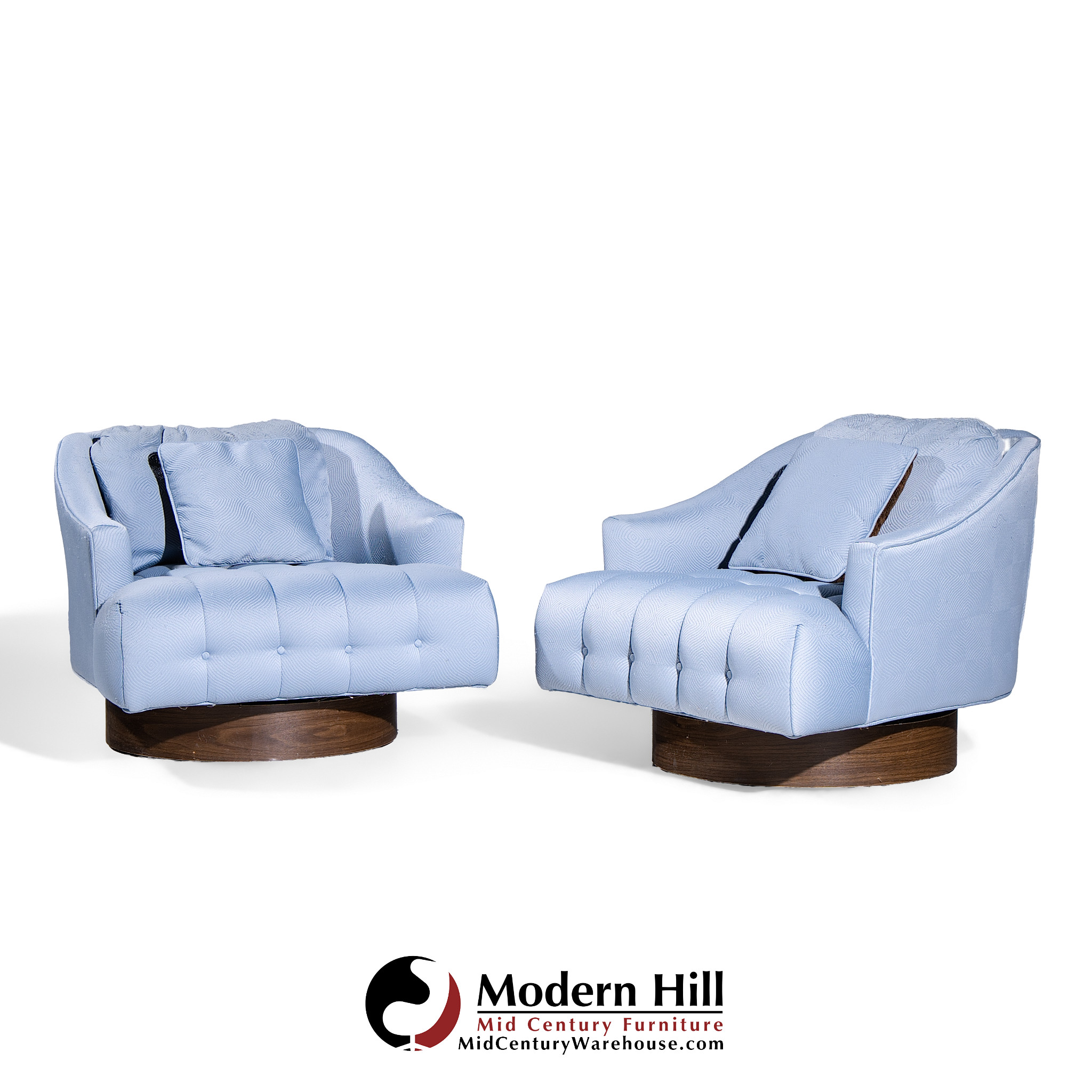 Harvey Probber Style Mid Century Walnut Swivel Lounge Chairs - Pair | Mid Century Modern Furniture - Mid Century Furniture Chicago Harvey Probber Style Mid Century Walnut Swivel Lounge Chairs - Pair