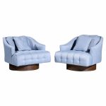Harvey Probber Style Mid Century Walnut Swivel Lounge Chairs - Pair | Mid Century Modern Furniture - Mid Century Furniture Chicago Harvey Probber Style Mid Century Walnut Swivel Lounge Chairs - Pair