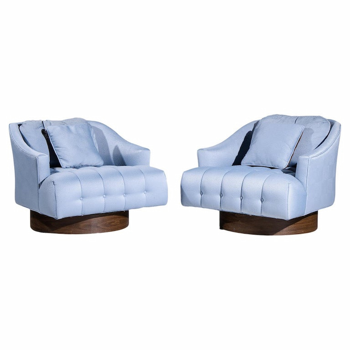 Harvey Probber Style Mid Century Walnut Swivel Lounge Chairs - Pair | Mid Century Modern Furniture - Mid Century Furniture Chicago Harvey Probber Style Mid Century Walnut Swivel Lounge Chairs - Pair