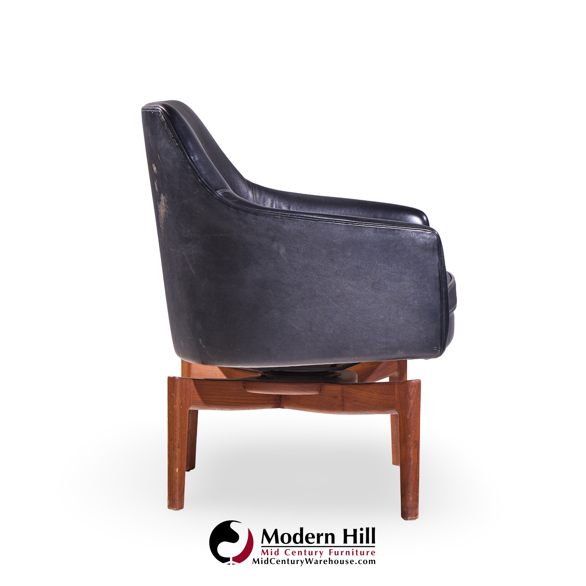 Jens Risom Mid Century Walnut Swivel Chairs - Pair