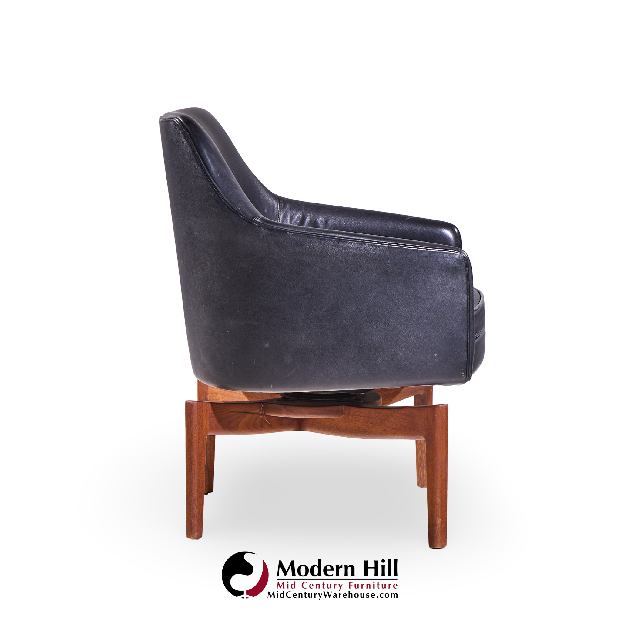 Jens Risom Mid Century Walnut Swivel Chairs - Pair