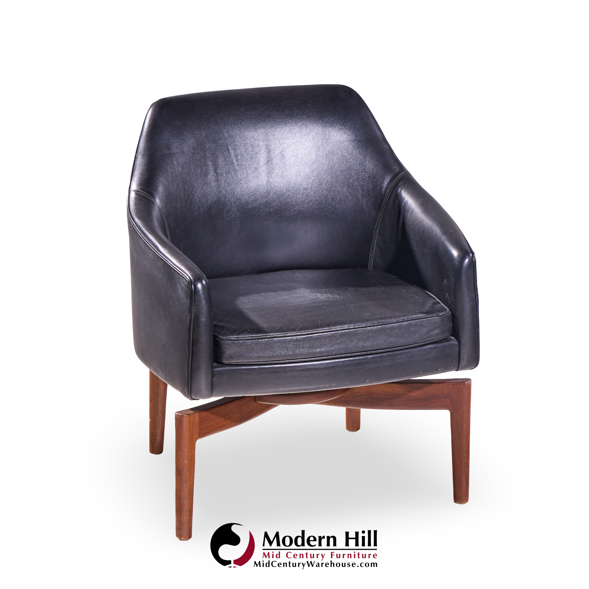 Jens Risom Mid Century Walnut Swivel Chairs - Pair