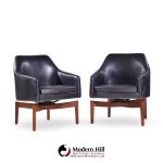 Jens Risom Mid Century Walnut Swivel Chairs - Pair