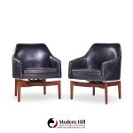 Jens Risom Mid Century Walnut Swivel Chairs - Pair
