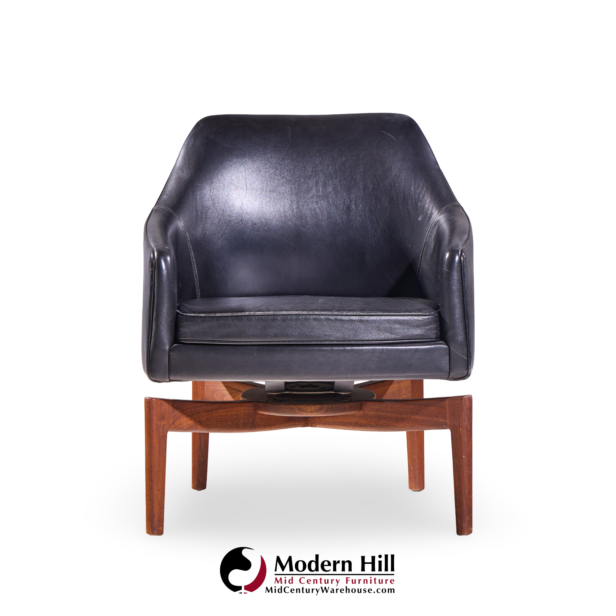 Jens Risom Mid Century Walnut Swivel Chairs - Pair