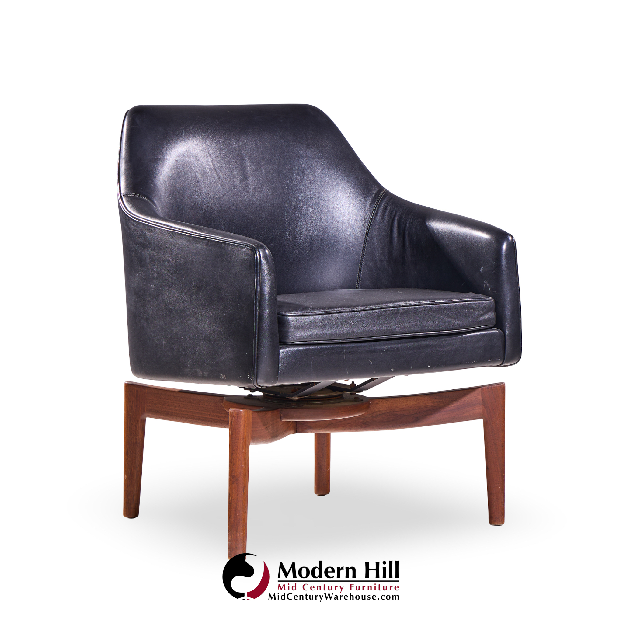 Jens Risom Mid Century Walnut Swivel Chairs - Pair