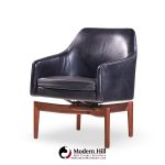 Jens Risom Mid Century Walnut Swivel Chairs - Pair