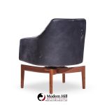 Jens Risom Mid Century Walnut Swivel Chairs - Pair