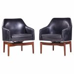 Jens Risom Mid Century Walnut Swivel Chairs - Pair