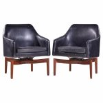 Jens Risom Mid Century Walnut Swivel Chairs - Pair