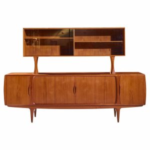 johannes andersen for uldum mid century danish teak tambour door credenza with hutch