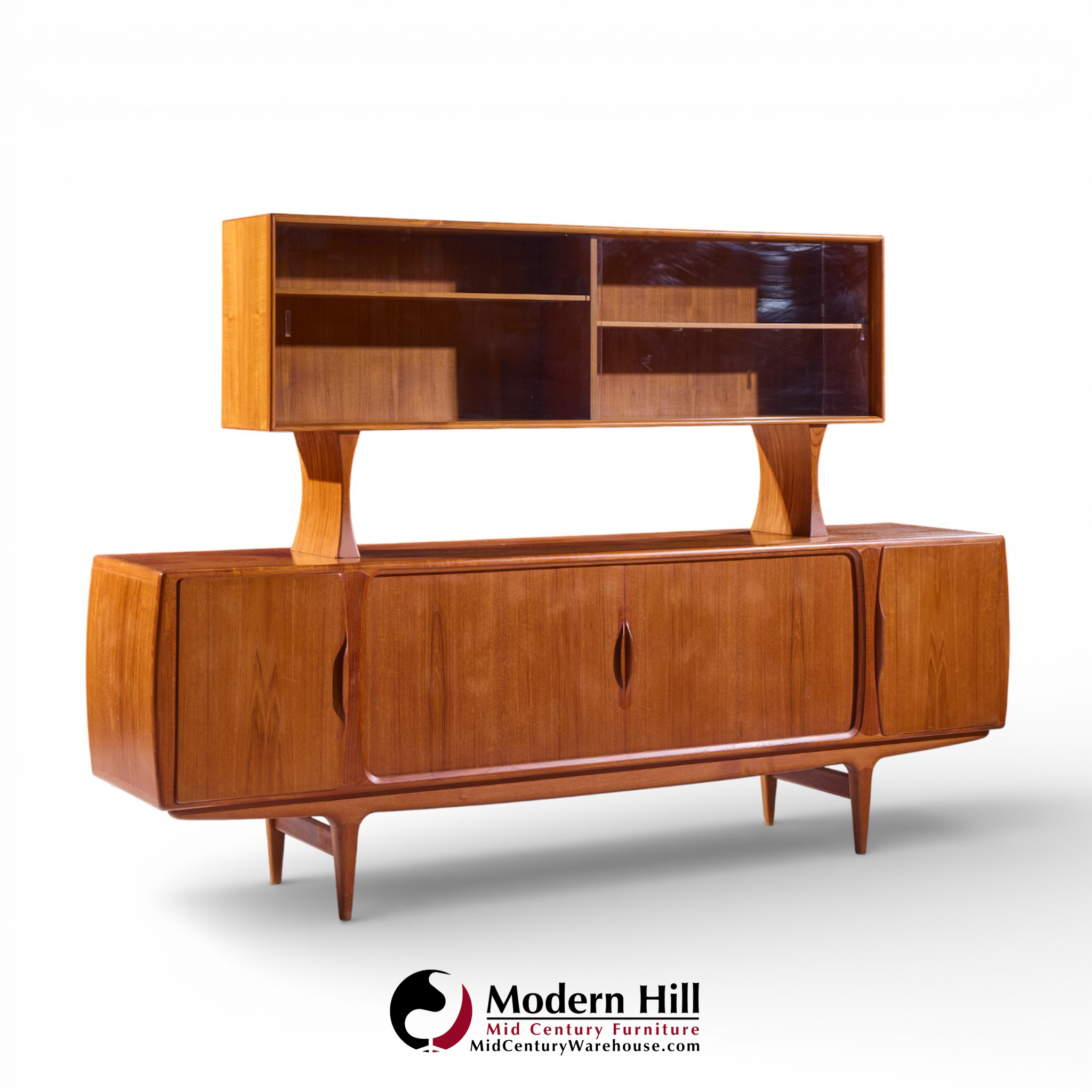Johannes Andersen for Uldum Mid Century Danish Teak Tambour Door Credenza with Hutch