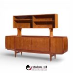 Johannes Andersen for Uldum Mid Century Danish Teak Tambour Door Credenza with Hutch