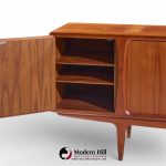 Johannes Andersen for Uldum Mid Century Danish Teak Tambour Door Credenza with Hutch
