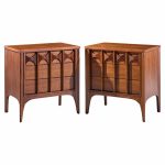 Kent Coffey Perspecta Mid Century Walnut and Rosewood 3-drawer Nightstands - Pair