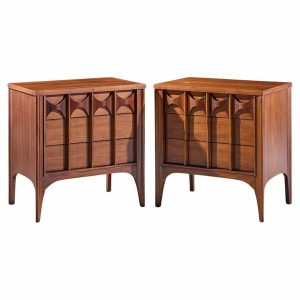 kent coffey perspecta mid century walnut and rosewood 3-drawer nightstands - pair