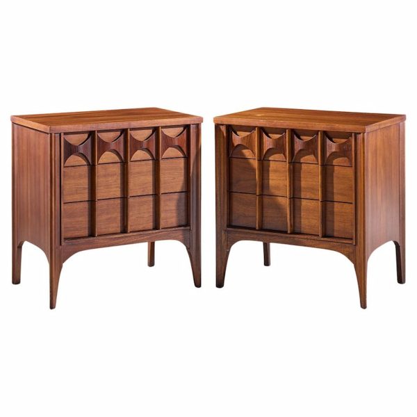 Kent Coffey Perspecta Mid Century Walnut and Rosewood 3-drawer Nightstands - Pair