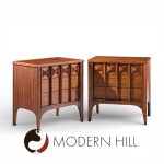 Kent Coffey Perspecta Mid Century Walnut and Rosewood 3-drawer Nightstands - Pair