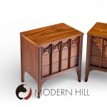 Kent Coffey Perspecta Mid Century Walnut and Rosewood 3-drawer Nightstands - Pair