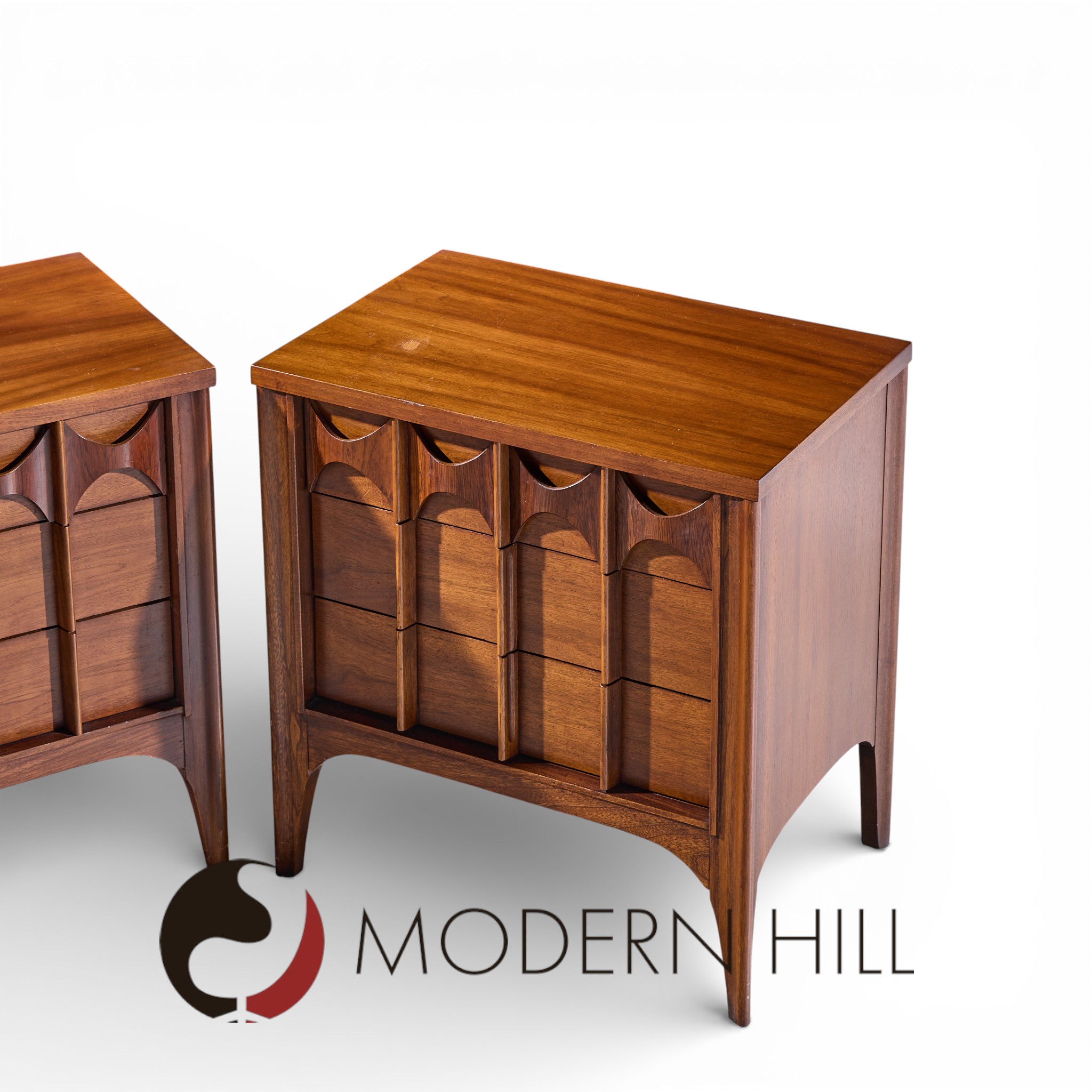 Kent Coffey Perspecta Mid Century Walnut and Rosewood 3-drawer Nightstands - Pair