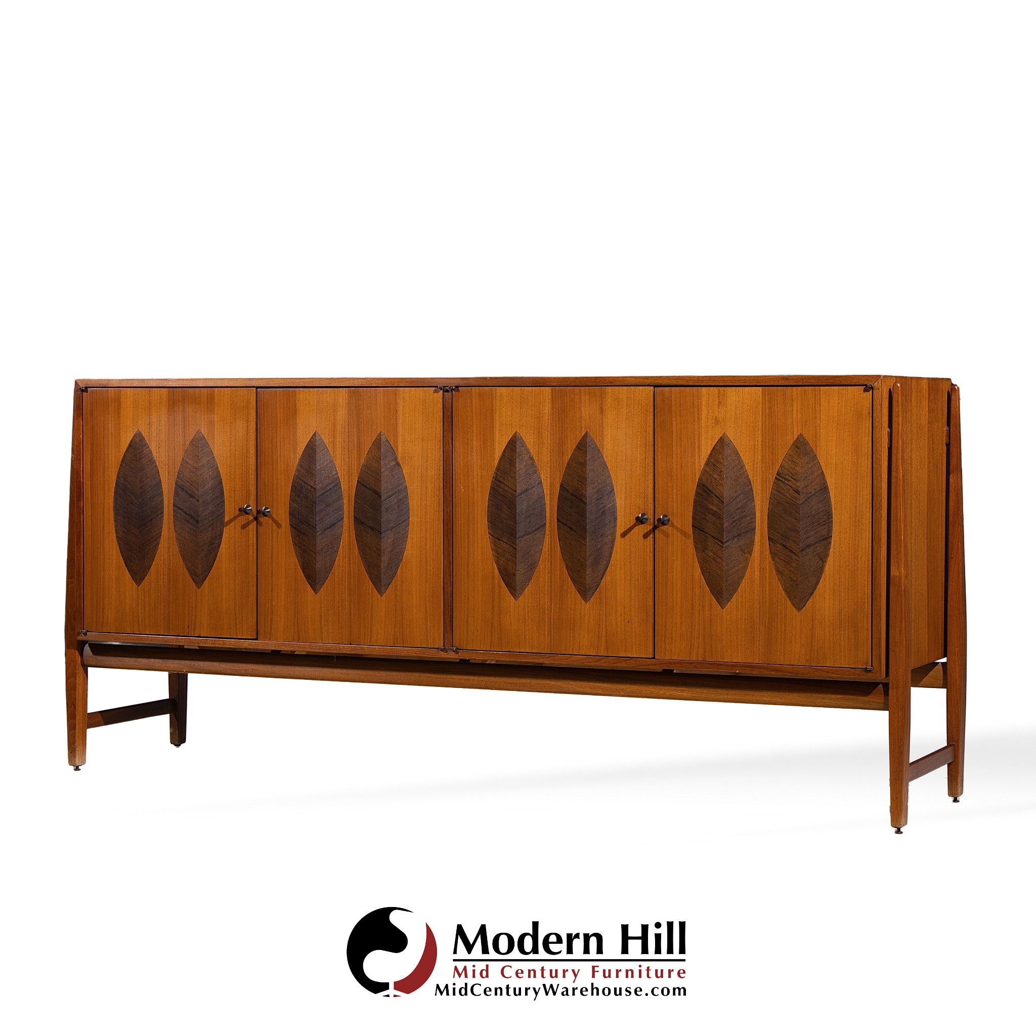Kipp Stewart for Calvin Furniture Mid Century Walnut and Rosewood Sideboard Credenza